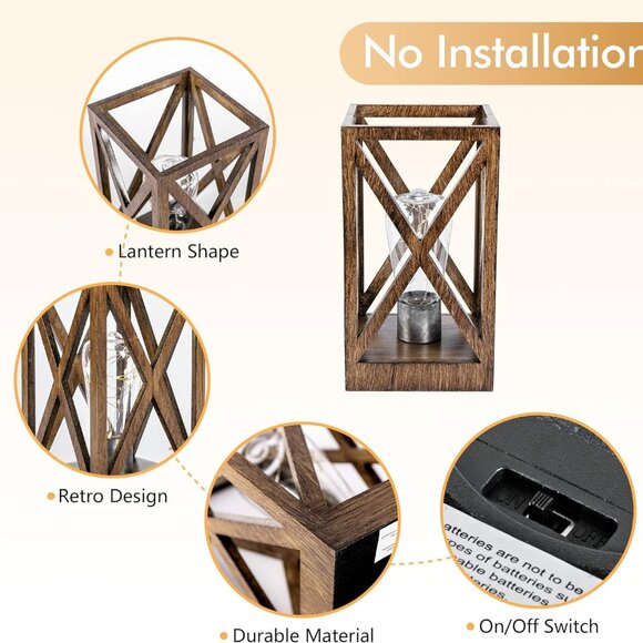 2 Pack Retro Battery Powered Table Lamps, Battery Operated Cordless Lamp Set - Picture 5 of 7